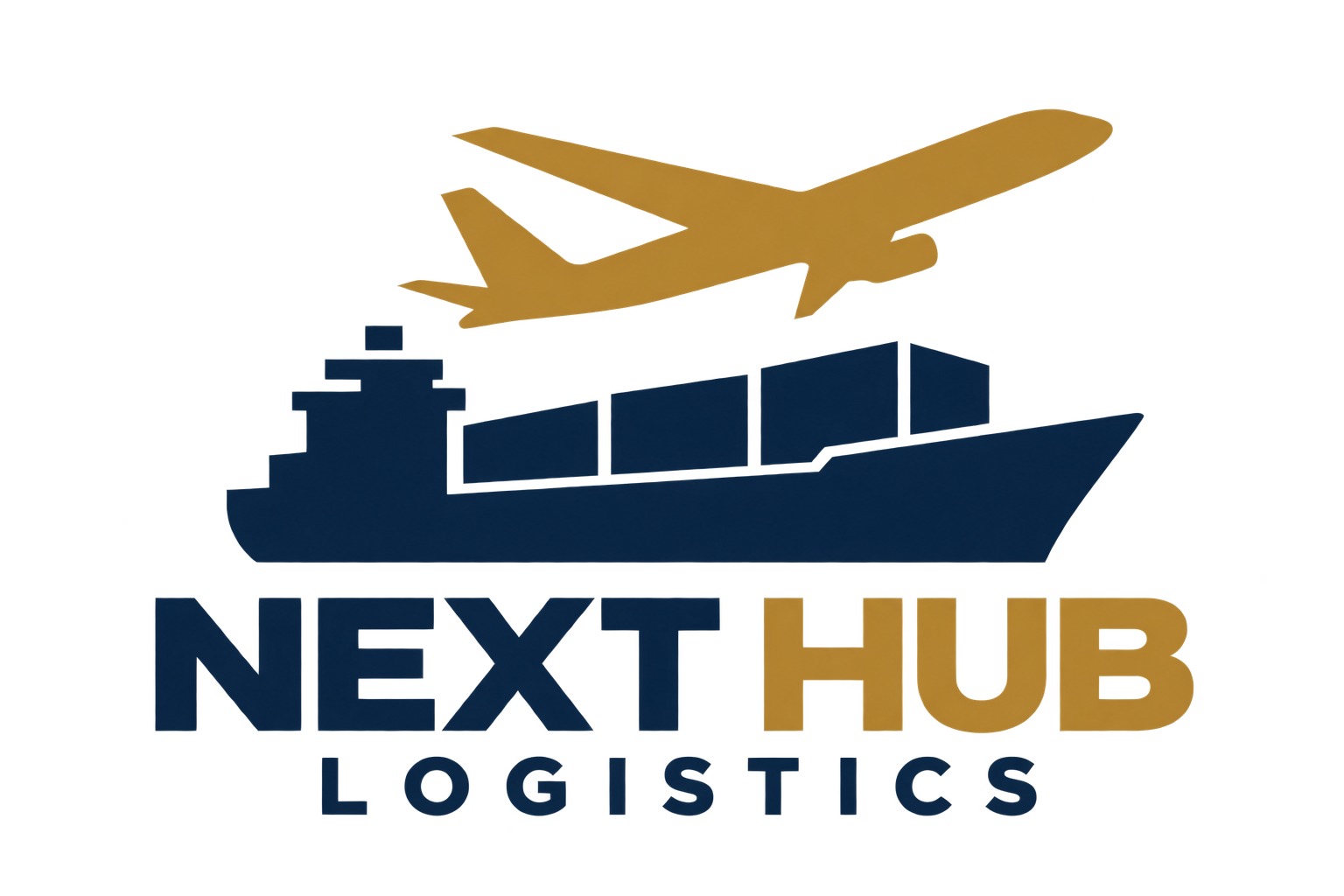 Next Hub Logistics — airplane and cargo ship logo